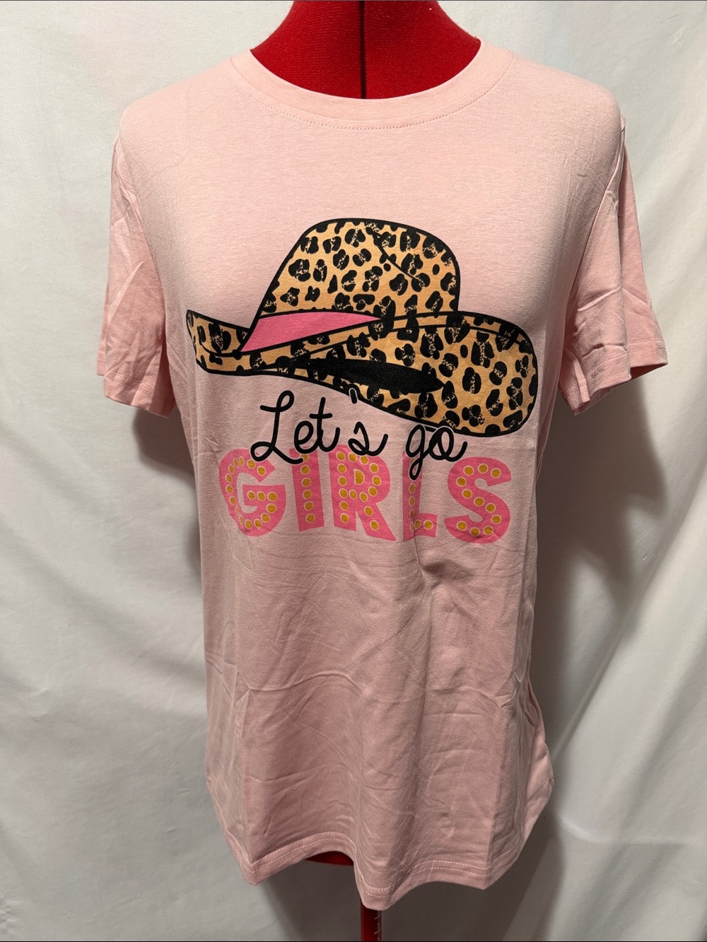 Girls Pink Graphic Tee with Leopard Cowboy Hat Print